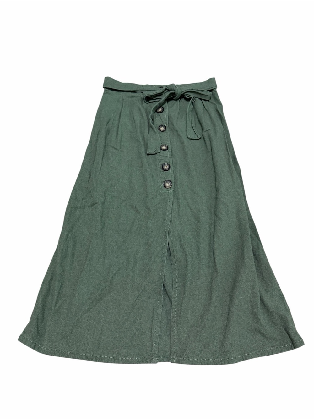 Cali 1850 Los Angeles Linen-Blend Button Front Midi Skirt | Green | XS